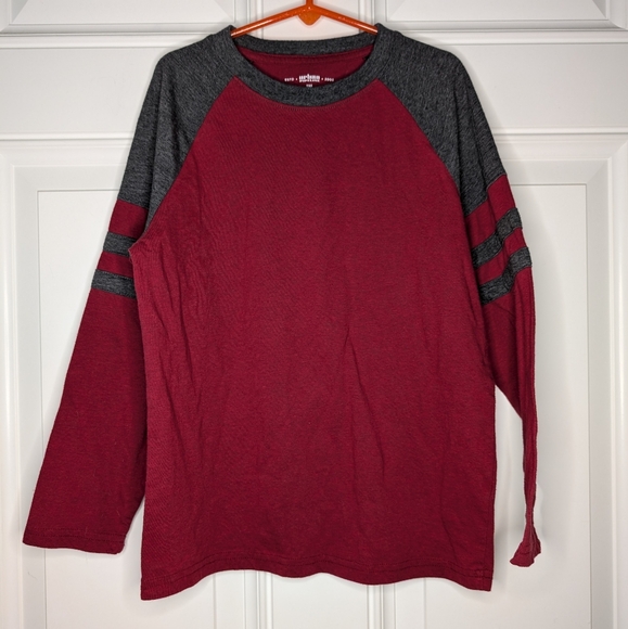 Urban Pipeline Boys Small Soft Ultimate Tee Gray Maroon Ringer Long Sleeve Shirt - Picture 1 of 3